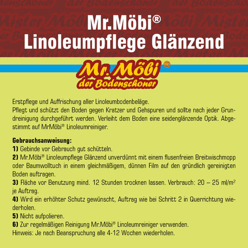 5 L Mr.Möbi® Linoleum Pflege Glänzend - Pflegemittel für Linoleumböden